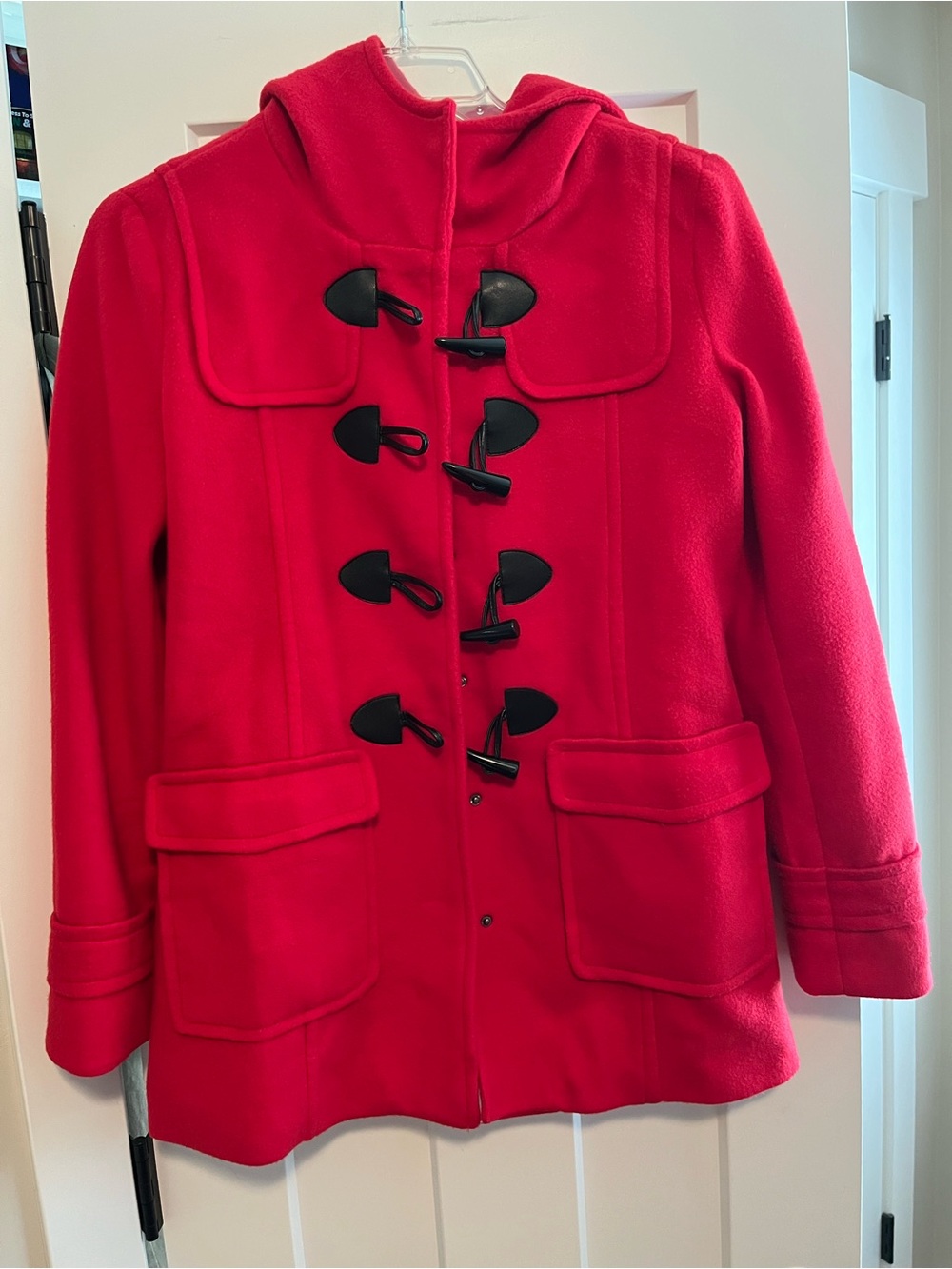 Love Tree Bright Red Hooded Toggle Pea Coat